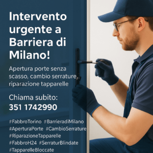 Fabbro che apre una porta blindata